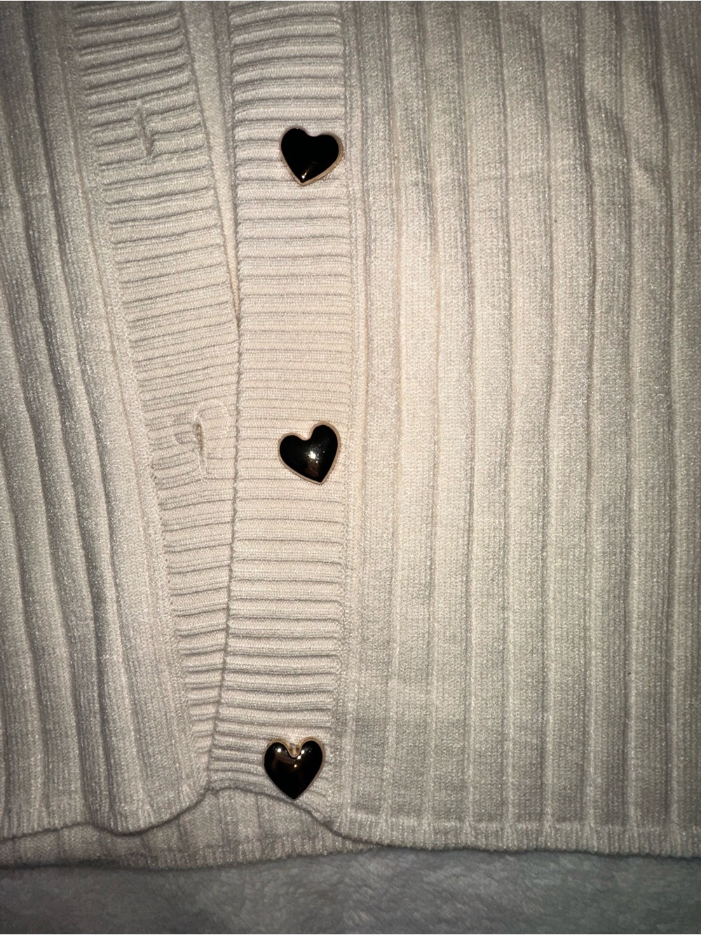 Cream Ribbed Cardigan with Heart Buttons - Picture 2 of 7